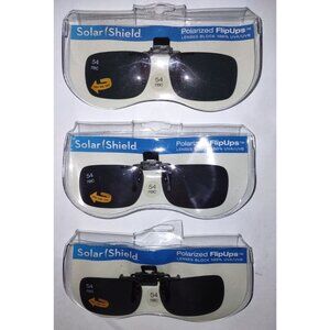 Solar Shield Flip-Up Polarized Sunglasses (lot 3) 54 REC Block UVA gray clip on